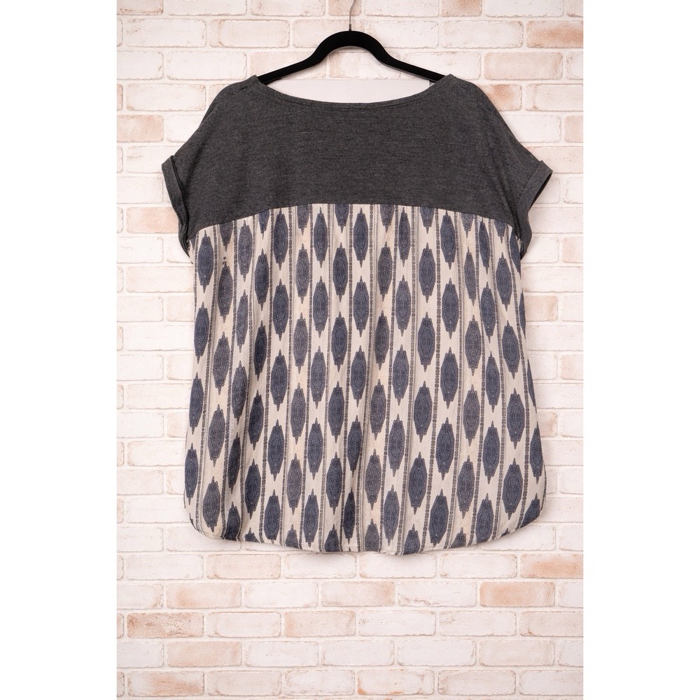 Rewind Gray and Cream Ikat Print Mixed-Media Blouse